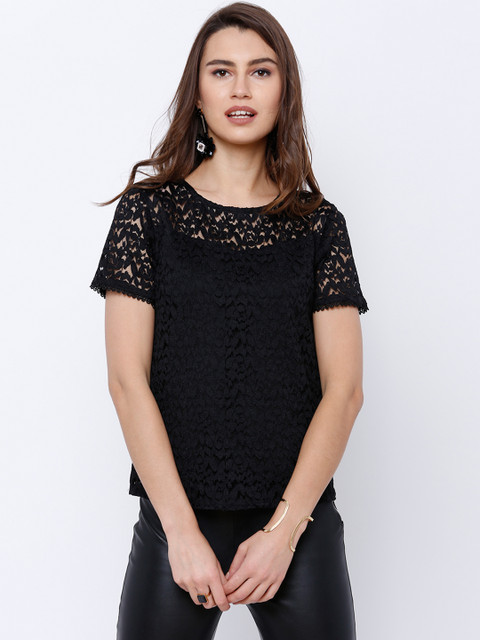 

Tokyo Talkies Women Black Sheer Top