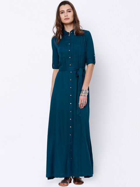 

Tokyo Talkies Women Teal Blue Solid Maxi Dress