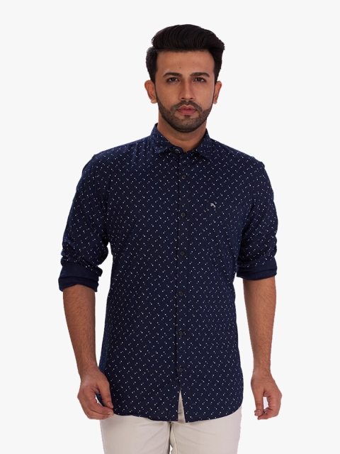 

DCot By Donear Men Blue Micro Ditsy Printed Casual Shirt