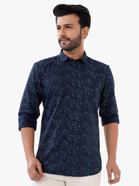 

DCot By Donear Men Blue Comfort Printed Casual Shirt