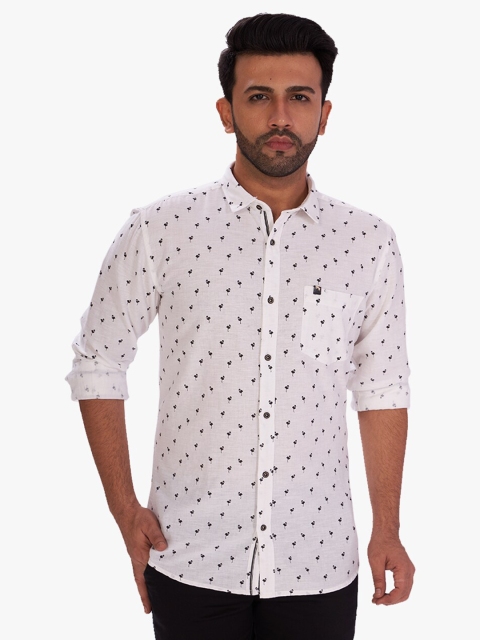 

DCot By Donear Men White Comfort Printed Casual Shirt