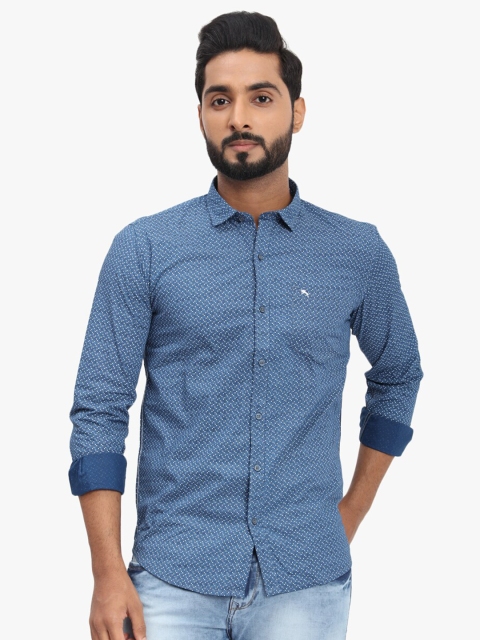 

DCot By Donear Men Blue Comfort Printed Casual Shirt