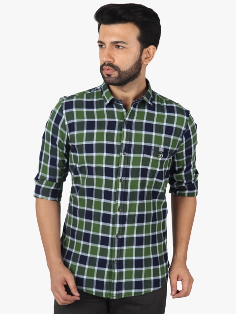 

DCot By Donear Men Green & Navy Blue Comfort Checked Casual Cotton Shirt