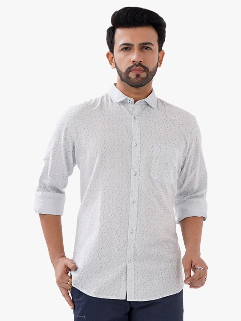 

DCot By Donear Men White Comfort Printed Casual Shirt