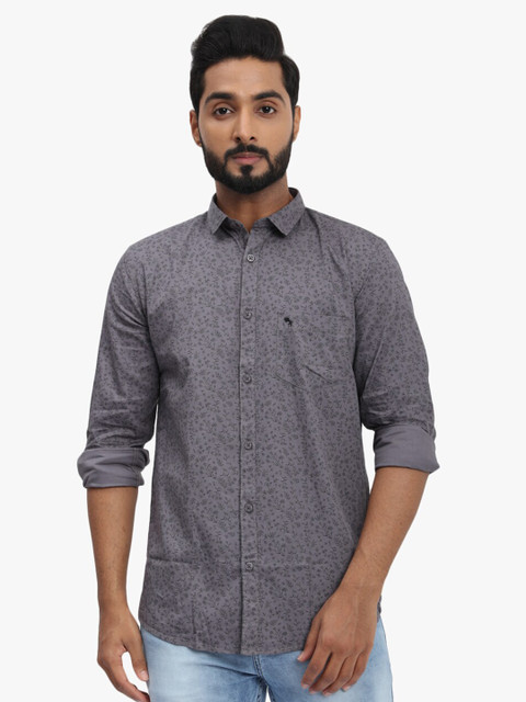 

DCot By Donear Men Grey Comfort Printed Casual Cotton Shirt
