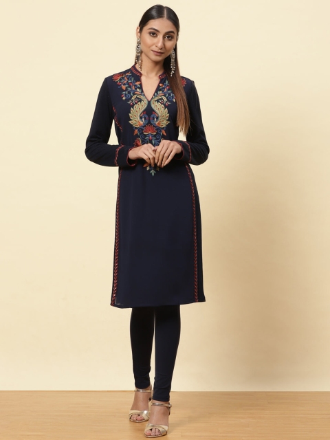 

Lakshita Women Blue Ethnic Motifs Embroidered Yoke Design Kurta