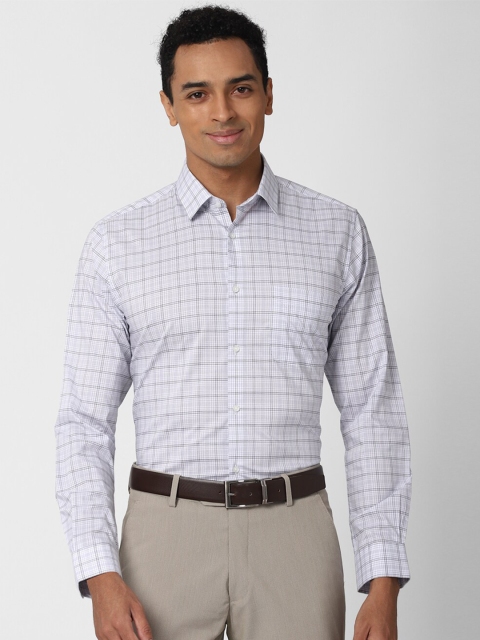 

Peter England Men Grey Slim Fit Grid Tattersall Checked Cotton Formal Shirt