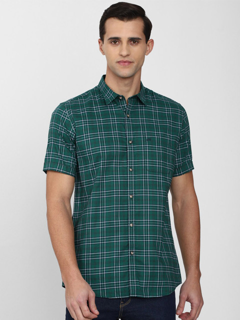 

Peter England Casuals Men Green Slim Fit Tartan Checks Checked Casual Shirt