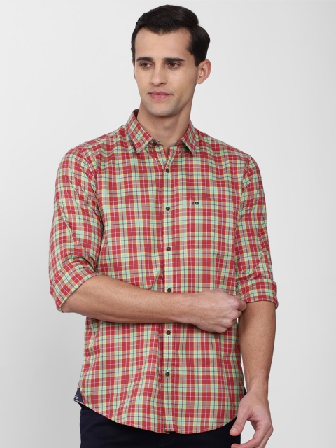 

Peter England Casuals Men Red Slim Fit Tartan Checks Checked Casual Shirt