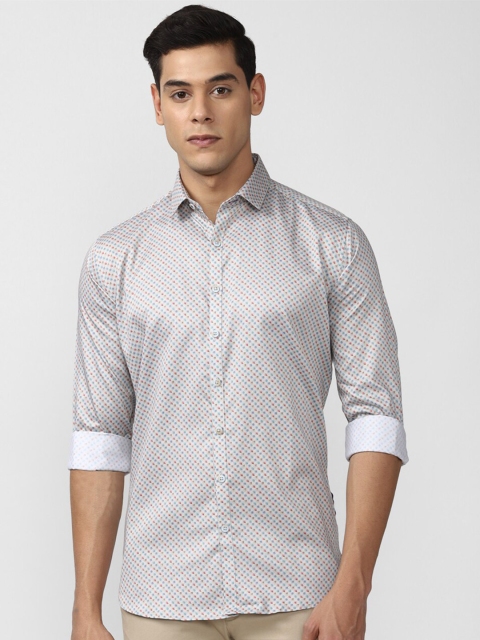 

V Dot Men White Slim Fit Printed Casual Shirt