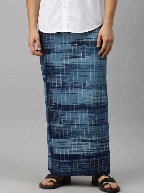 

Ulama Men Blue Checked Pure Cotton Dhotis