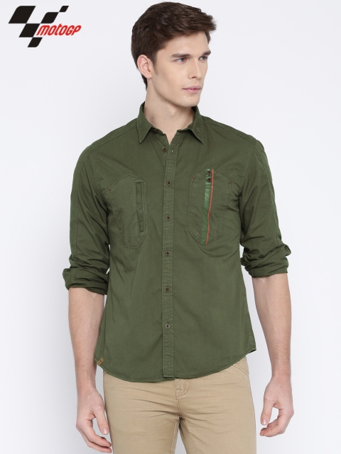 

RDSTR Men Olive Green MotoGP Slim Fit Casual Shirt