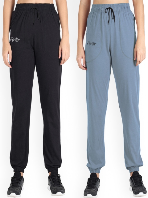 

FFLIRTYGO Women Pack Of 2 Solid Cotton Joggers, Black