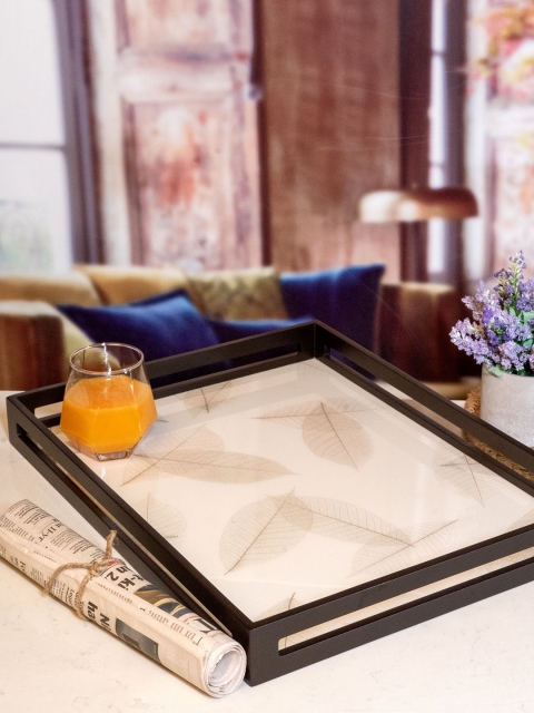 

GOODHOMES Beige Printed Wooden Trays