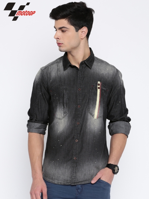 

RDSTR Men Black MotoGP Slim Fit Faded Casual Shirt