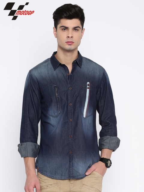 

RDSTR Men Blue MotoGP Slim Fit Faded Casual Shirt