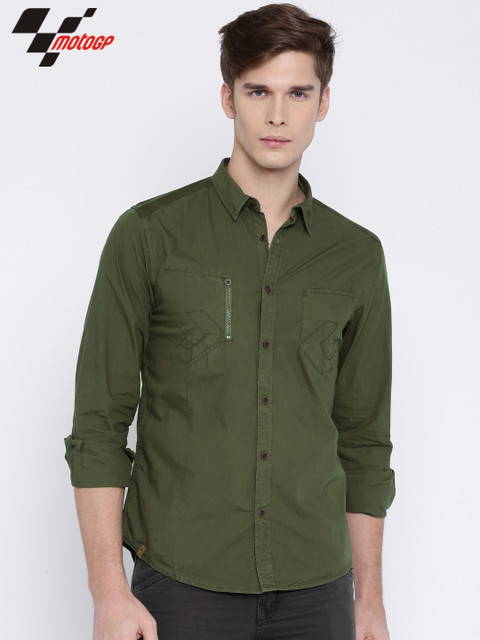 

RDSTR Men Olive Green MotoGP Slim Fit Casual Shirt