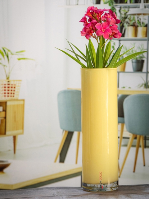 

GOODHOMES Yellow Solid Cylindrical Flower Vase, Transparent