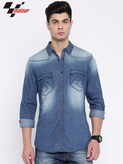 

RDSTR Men Blue MotoGP Slim Fit Faded Casual Shirt