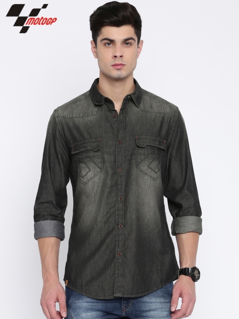 

RDSTR Men Charcoal Grey MotoGP Slim Fit Faded Casual Shirt