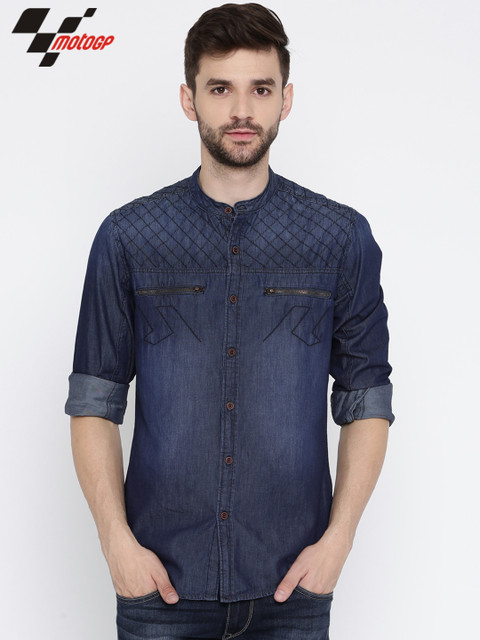 

RDSTR Men Blue MotoGP Slim Fit Faded Casual Shirt