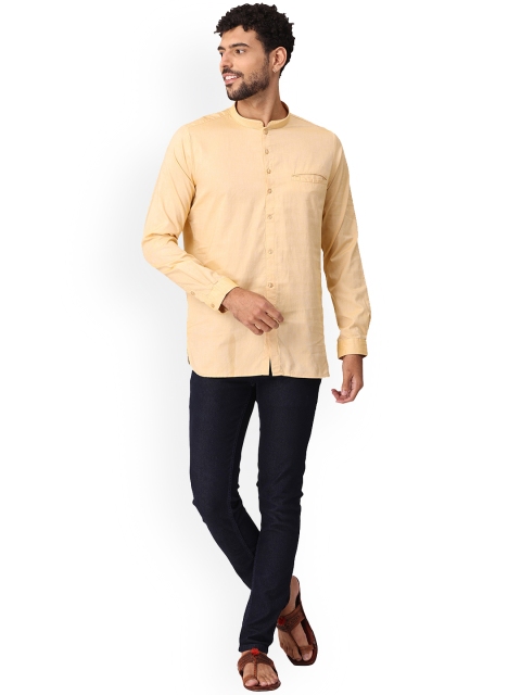 

NIRVAAN Men Yellow Solid Cotton Casual Shirt