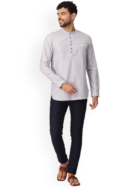 

NIRVAAN Men Grey Striped Cotton Kurta