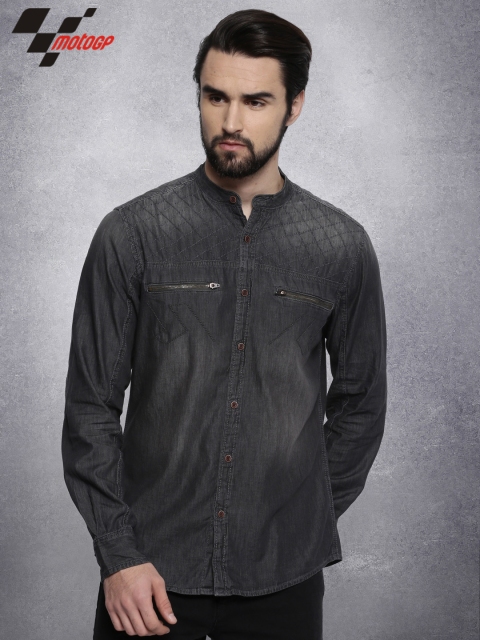 

RDSTR Men Charcoal Grey Slim Fit Self Design Casual Shirt