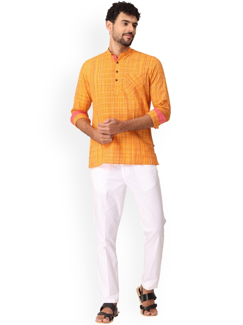 

NIRVAAN Men Orange Striped Kurta