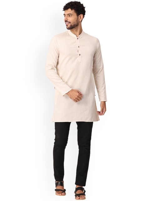 

NIRVAAN Men Beige Solid Straight Kurta