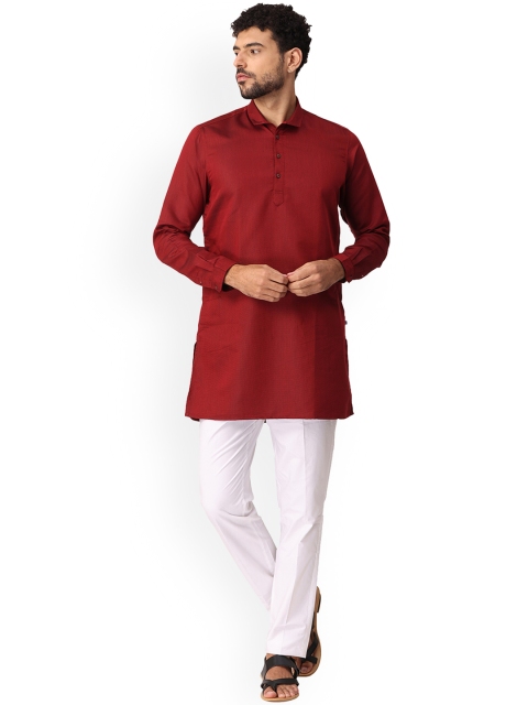 

NIRVAAN Men Maroon Solid Cotton Kurta