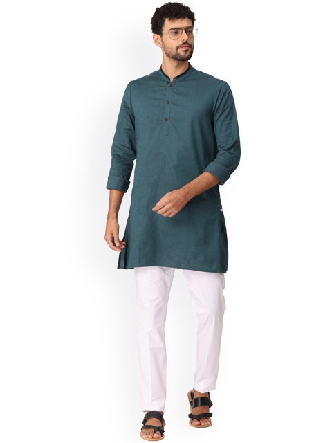 

NIRVAAN Men Teal Pure Cotton Kurta