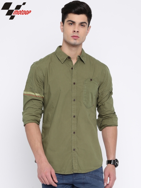 

RDSTR Men Olive Green MotoGP Slim Fit Casual Shirt