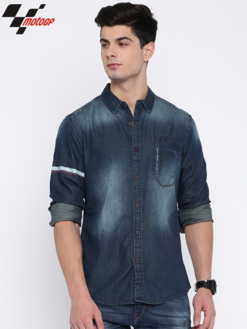 

RDSTR Men Blue MotoGP Slim Fit Washed Casual Shirt