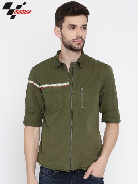 

RDSTR Men Olive Green MotoGP Slim Fit Casual Shirt