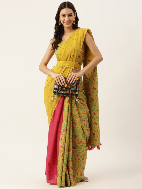 

Rustorange Yellow & Red Floral Saree