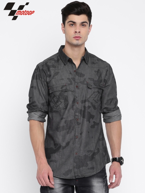 RDSTR Men Charcoal Grey MotoGP Slim Fit Casual Shirt