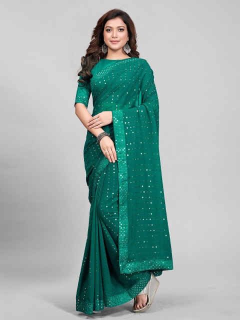 

Mitera Green Embellished Sequinned Pure Georgette Saree
