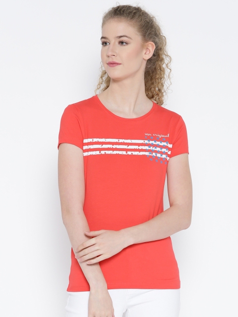 

Jockey Women Red Striped Round Neck T-shirt