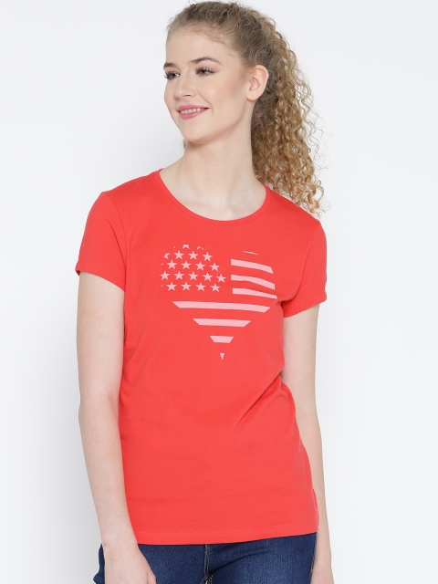 

Jockey Women Coral Orange Printed Round Neck T-shirt