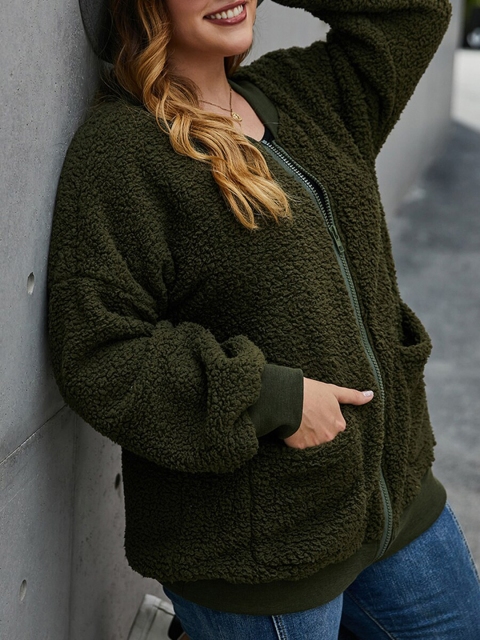 

URBANIC Women Green Plus Size Pocket Faux Fur Coat