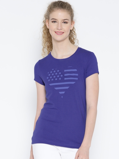 

Jockey Women Blue Printed Round Neck T-shirt