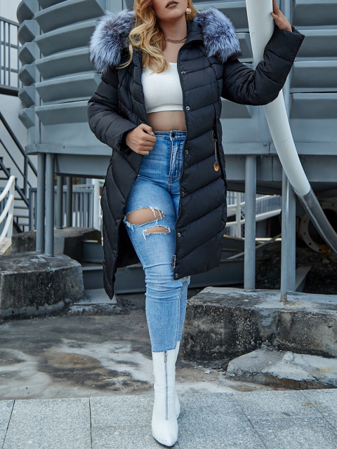

URBANIC Women Black Solid Quilted Puffer Coat