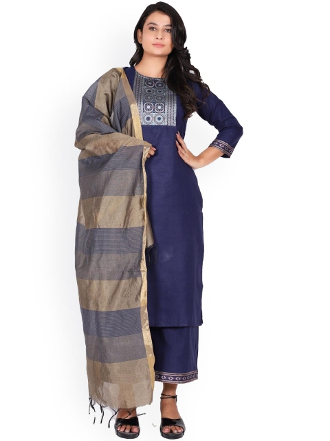 

KALINI Women Navy Blue Ethnic Motifs Embroidered Kurta with Trousers & With Dupatta