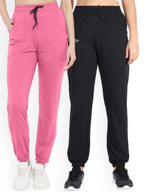 

FFLIRTYGO Women Pink & Blue Set Of 2 Black & Pink Solid Track Pants