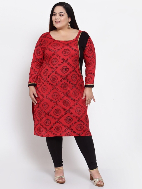 

FAZZN Women Plus Size Red & Black Ethnic Motifs Printed Kurta