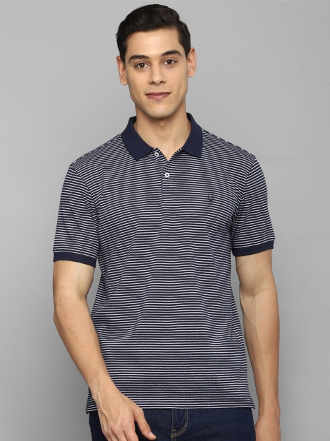 

Allen Solly Men Navy Blue Striped Polo Collar Pure Cotton T-shirt