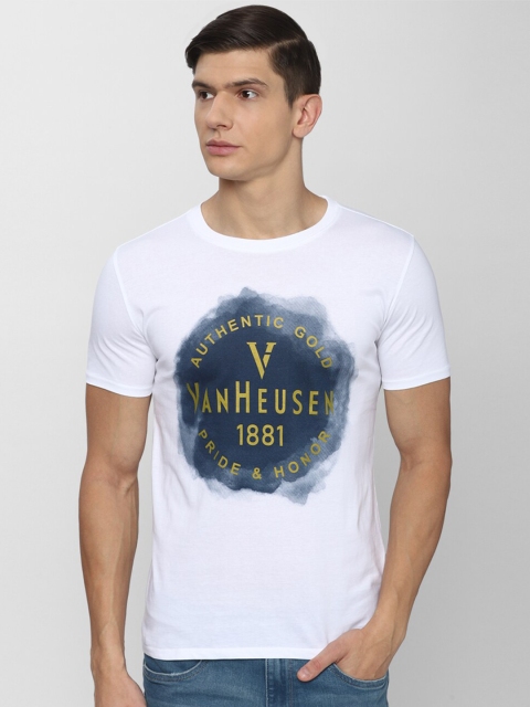 

V Dot Men White Typography Printed Raw Edge Slim Fit T-shirt