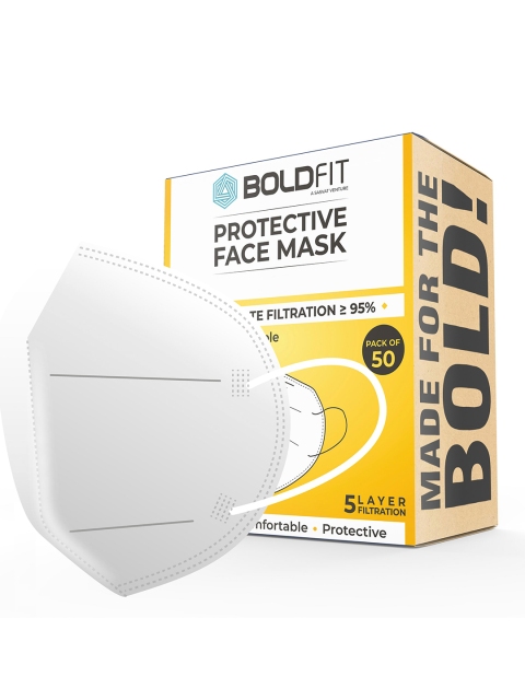 

BOLDFIT Pack Of 50 White Solid 5-Ply Reusable N95 Outdoor Masks