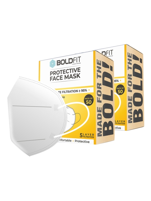 

BOLDFIT Pack of 100 White Solid Cotton 5 Ply Reusable Face Mask